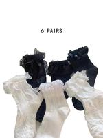 Women's Bow Decor Contrast Lace Crew Socks, Cute Textured Fashion Casual Socks for Daily Outdoor Wear, Ladies Socks for All S...