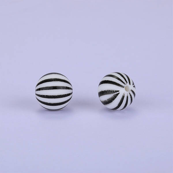 Printed Round with Stripe Pattern Silicone Focal Beads
