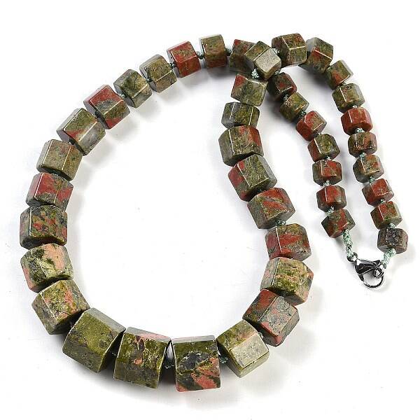 Natural Unakite Hexagon Prism Graduated Beaded Necklaces for Women Men