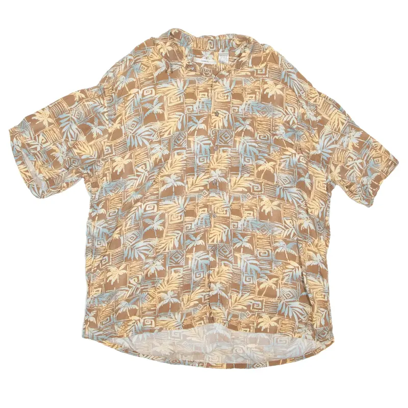 CAMPIA MODA Hawaiian Shirt Brown Crazy Pattern Short Sleeve Mens XL