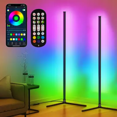FL-200 TikTokShopfalldealsforyou Corner Floor Lamp with APP and Remote Control, 16 Million Colors & 68+ Scene Color Changing ...