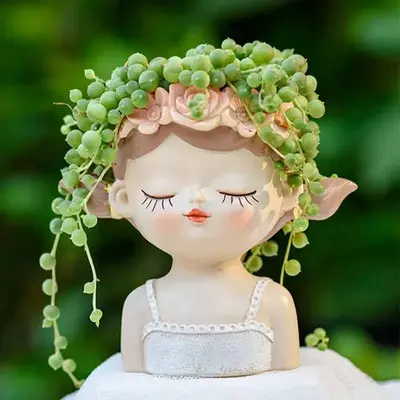 Cartoon Girl Design Succulent Pot, 1 Count Cute Vase, Succulent Plant Pot with Drainage Hole, Summer Garden Supplies for Home...