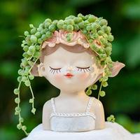 Cartoon Girl Design Succulent Pot, 1 Count Cute Vase, Succulent Plant Pot with Drainage Hole, Summer Garden Supplies for Ho...