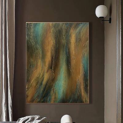 Large Abstract Brown Painting on Canvas Modern Green Painting Contemporary Art Original Monochrome Painting | FALLING STAR