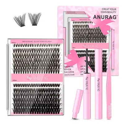 Natural Eyelash Extension Kit 240Pcs Eyelash String Kit Slim Eyelash Extensions9-17mm Individual Eyelash Extensions with Bond...