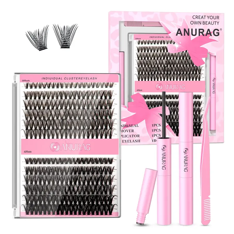 Natural Eyelash Extension Kit 240Pcs Eyelash String Kit Slim Eyelash Extensions9-17mm Individual Eyelash Extensions with Bond...