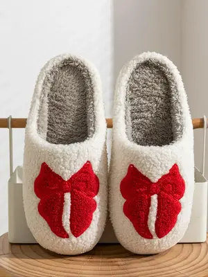 Women's Cute Bowknot Embroidering Design Slippers, Casual Soft Comfortable Home Slippers, Warm Slippers for Indoor & Outdoor ...