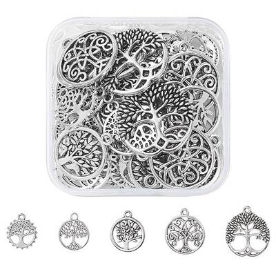 50Pcs 5 Styles Tibetan Style Alloy Pendants