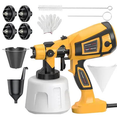 Paint Sprayer 1000W High Power Electric Spray Paint with Adjustable Spray Width Knob 4 Nozzles,1400ml High Capacity Container...