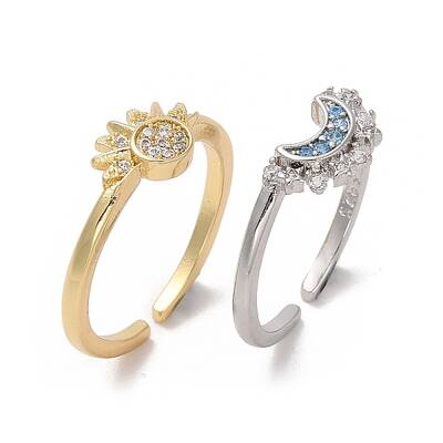 2Pcs 2 Style Cubic Zirconia Open Cuff Rings Set