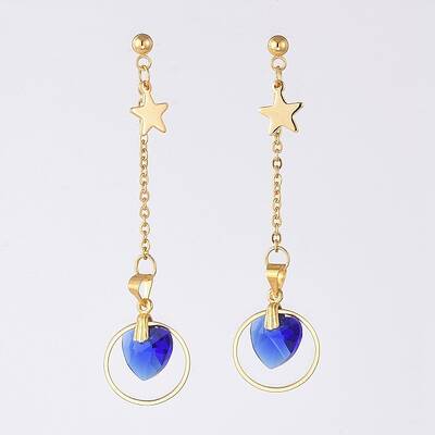 Glass Heart Dangle Ear Studs