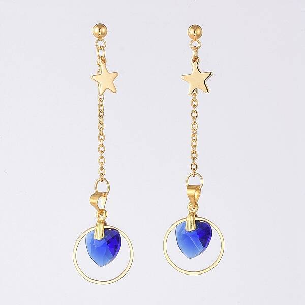 Glass Heart Dangle Ear Studs