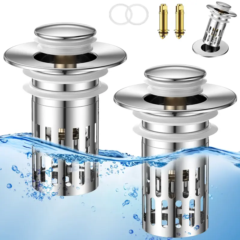 JOMST Bathroom Sink Universal Multi-Purpose Drain Strainer, Pop-Up with Removable Stainless Steel Strainer Basket Drain Hair ...