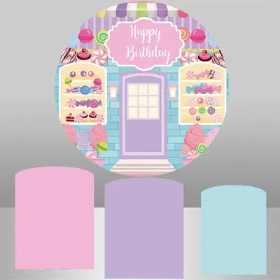 Aperturee Dessert Shop Sweet Round Birthday Backdrop Kit | Custom Circle Backdrop Birthday | Custom Round Birthday Backdrop |...