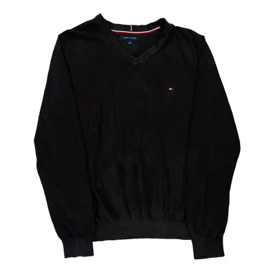 Tommy Hilfiger V-Neck Jumper - Large Black Cotton