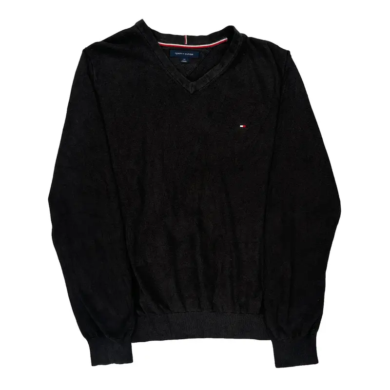 Tommy Hilfiger V-Neck Jumper - Large Black Cotton