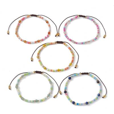 Natural Mixed Gemstone & Glass Seed Braided Bead Bracelet