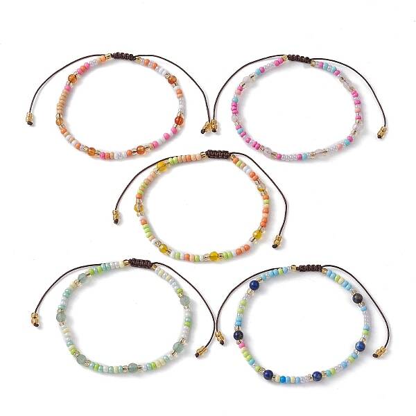 Natural Mixed Gemstone & Glass Seed Braided Bead Bracelet