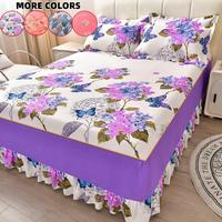 Floral Print Ruffled Edge Bed Skirt Set, 2/3 Counts/set Including 1 Count Bed Skirt & 1/2 Counts Pillowcase without Filler, S...