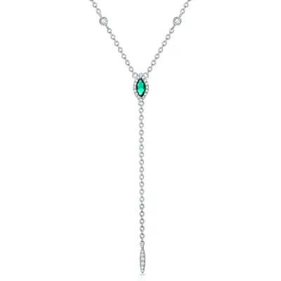 9K White Gold Marquise Green Cubic Zirconia Non-adjustable Y-Necklace
