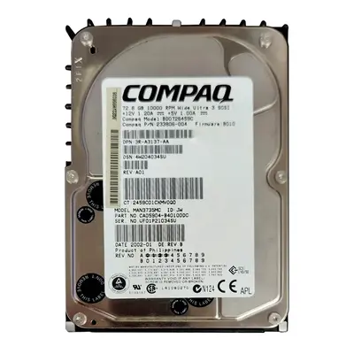 233806-004 HP 72.8GB Ultra-160 SCSI 10000 3.5-inch Hard Drive