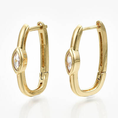 Brass Micro Pave Clear Cubic Zirconia Huggie Hoop Earring