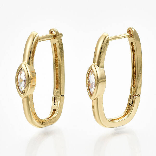 Brass Micro Pave Clear Cubic Zirconia Huggie Hoop Earring