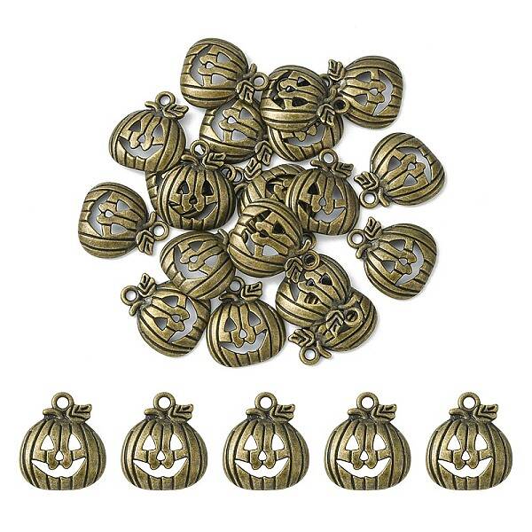 20Pcs Tibetan Style Halloween Pumpkin Jack-O'-Lantern Alloy Pendants