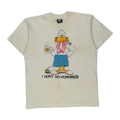 I Don'T Do Mornings Screen Stars Graphic T-Shirt - Large Cream Cotton Blend