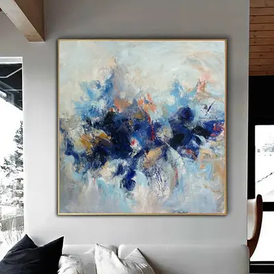 Abstract Light Blue Artwork Paintings On Canvas Giant Painting Expressionist Art Oil Acrylic Painting Modern Royal Blue Art |...