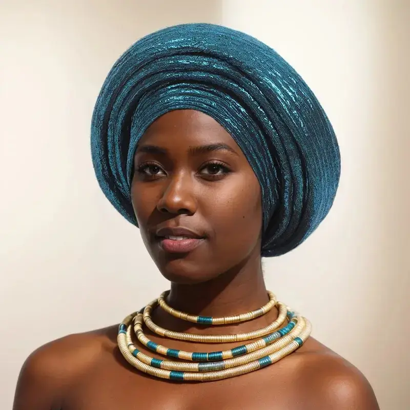Glitter Women's African Turban Cap Muslim Headscarf Bonnet Nigeria Female Head Wraps Caps Wedding Party Headpiece Headtie