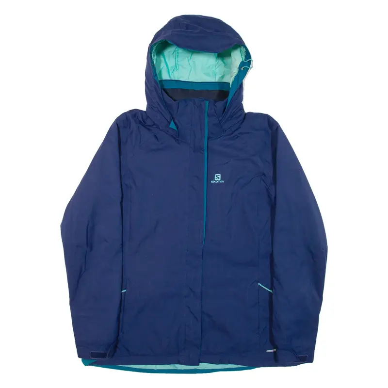 SALOMON Insulated Womens Rain Jacket Blue Hooded L