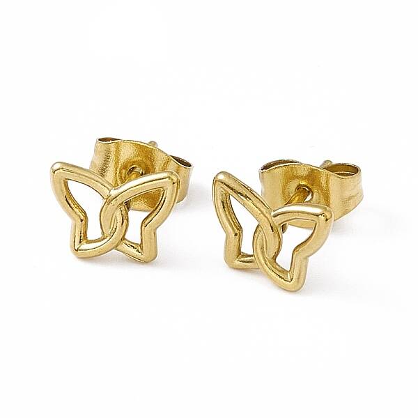 PVD Vacuum Plating 304 Stainless Steel Tiny Hollow Out Butterfly Stud Earrings for Women