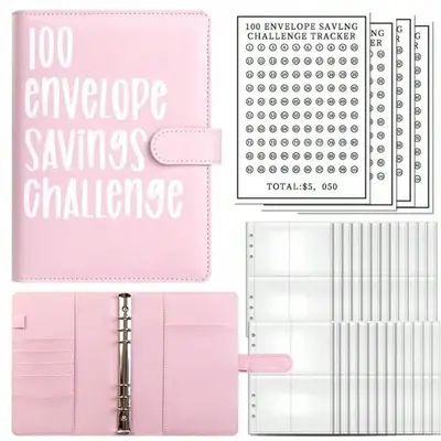 100 Envelopes Money Saving Challenge A5 Binder with Cash Envelopes Budget Book to Save $5050 in 100 Days, Ideal for Budget Pl...