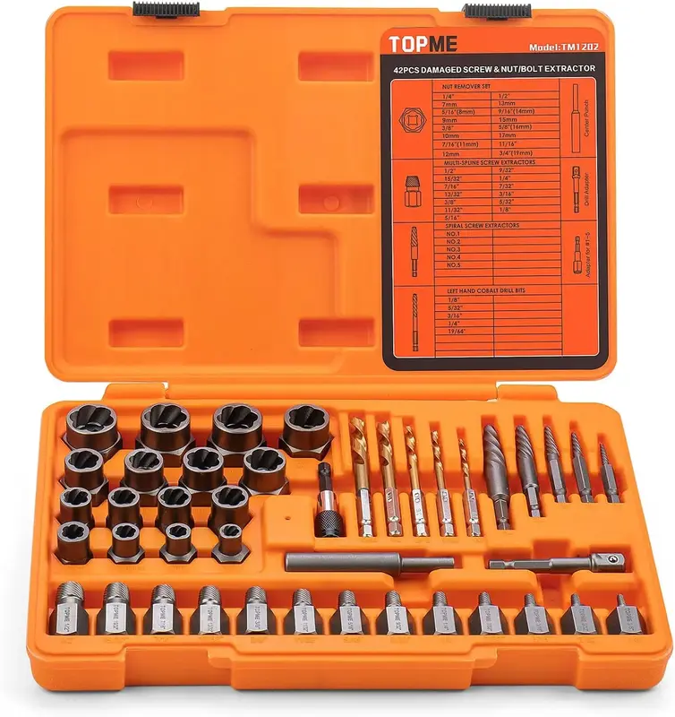 【Mother's Day】TOPME Bolt Extractor Kit, 42 Pieces Screw Extractor Set with Left Hand Drill Bit, Broken Bolt Extractor Kit...