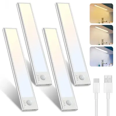 Motion Sensor Cabinet Lights, 3 Color Temperatures Adjustable Brightness, USB Rechargeable, 1100mAh Battery. Magnetic Install...