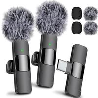 USB-C Wireless Microphone, 1 Set Mini Lapel Microphone with Noise Cancelling Function, Black Rechargeable Lavalier Mic for An...