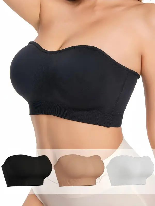 Women's Basic Solid Wireless Bandeau Bra, Casual Comfy Breathable Seamless Lingerie, Minimalist Comfort Lingerie for Wom...