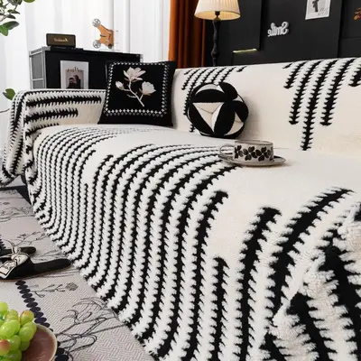 Solid Color Plush Sofa Towel, Non-slip & Dustproof Sofa Cover, Dustproof Sofa Slipcover, Machine Washable Sofa Protector, Hom...