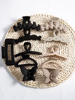 Fashionable Plain Color Hair Claws (11pcs), Including Butterfly & Hollow Out Design, Casual Versatile Summer 2024 Hair Acces...