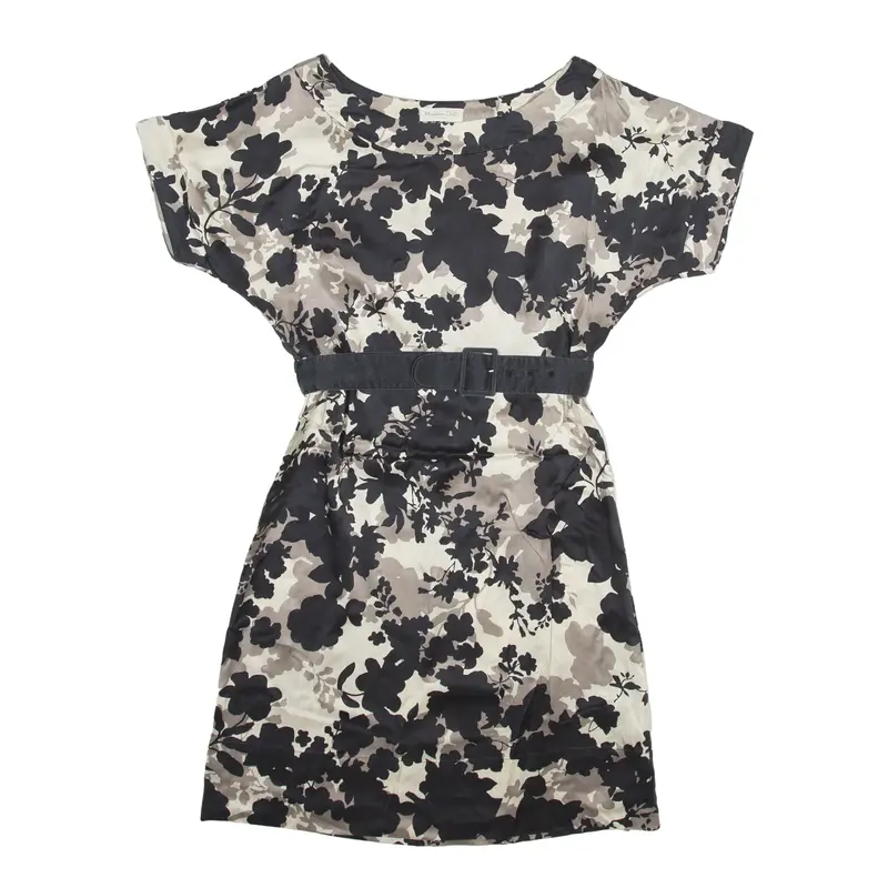 MASSIMO DUTTI Y2K Mini Dress Black Crazy Pattern Satin Short Sleeve Short Womens UK 10