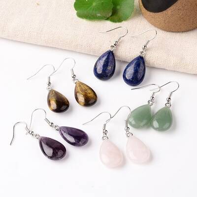 Natural & Synthetic Mixed Stone Teardrop Dangle Earrings