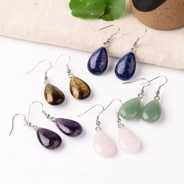 Natural & Synthetic Mixed Stone Teardrop Dangle Earrings
