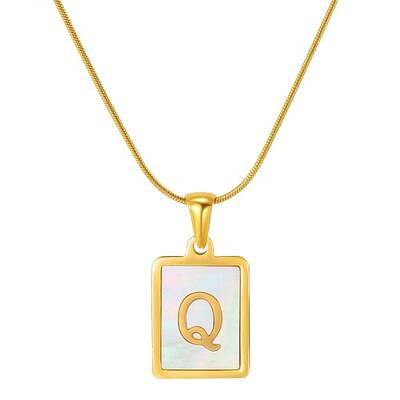 Stainless Steel Snake Bone Chain Alphabet Necklace with Shell Pendant