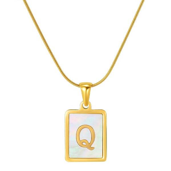 Stainless Steel Snake Bone Chain Alphabet Necklace with Shell Pendant