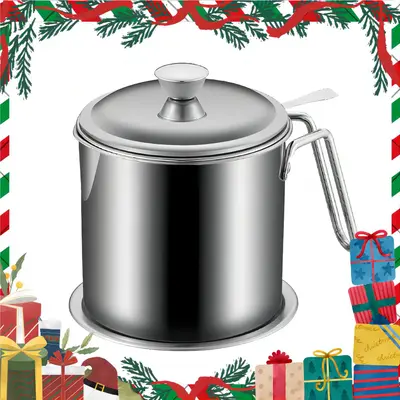 Stainless Steel Oil Filter Pot with Handle & Lid, 1 Count Multifunctional Efficient Straining Kitchen Oil Container with Stra...