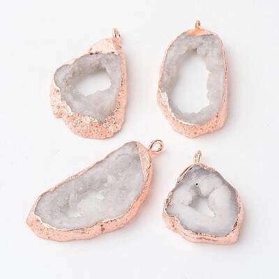 Natural Geode Agate Druzy Slice Pendants