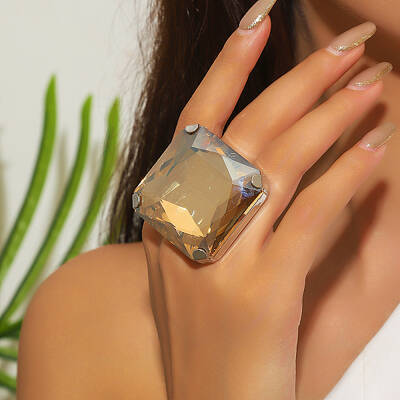 Exaggerated Big Square Glass Finger Rings