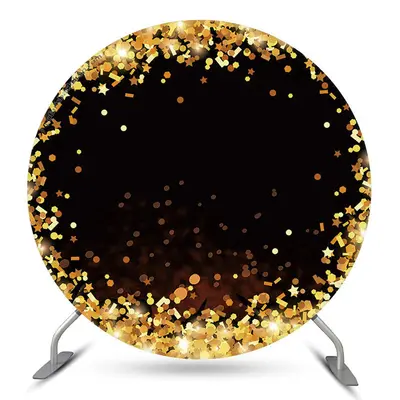 Aperturee Bokeh Golden Glitter Black Round Party Backdrop | Custom Circle Backdrop Birthday | Circle Party Backdrop | Round B...