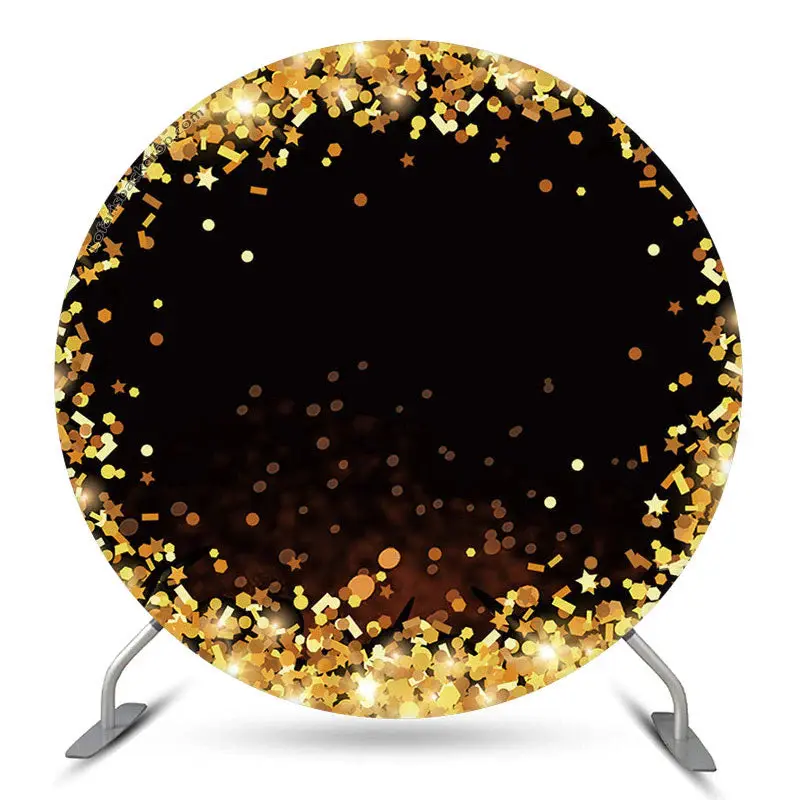 Aperturee Bokeh Golden Glitter Black Round Party Backdrop | Custom Circle Backdrop Birthday | Circle Party Backdrop | Round B...